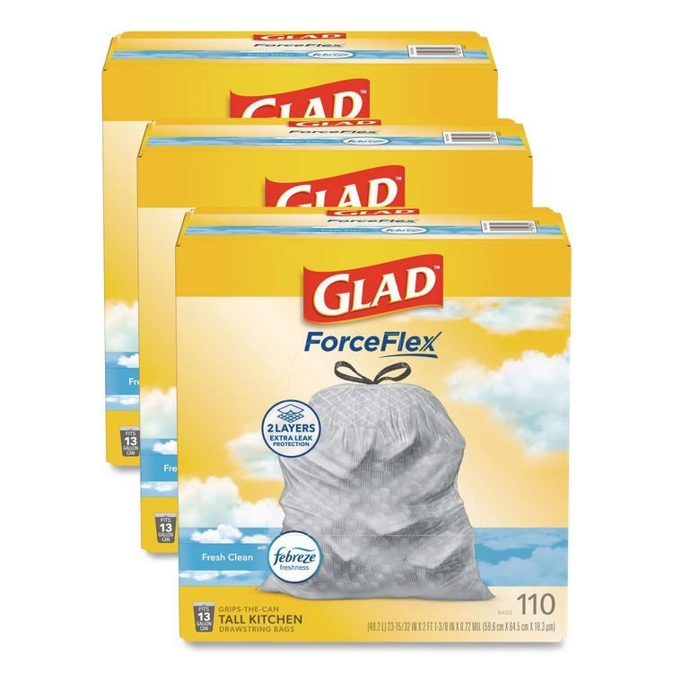 Glad® ForceFlex™ Tall Kitchen Drawstring Trash Bags