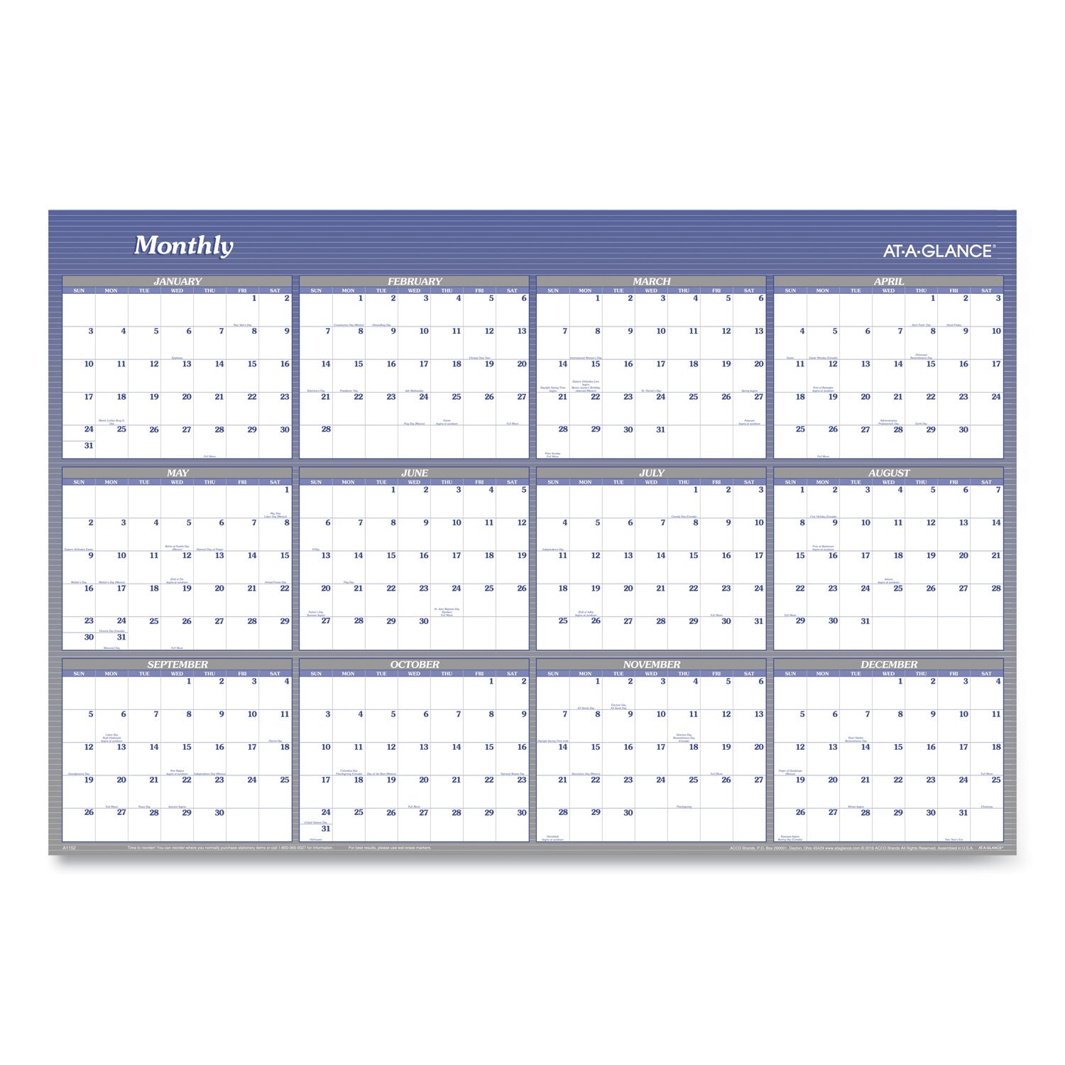 AT-A-GLANCE® Vertical/Horizontal Erasable Quarterly/Monthly Wall Planner