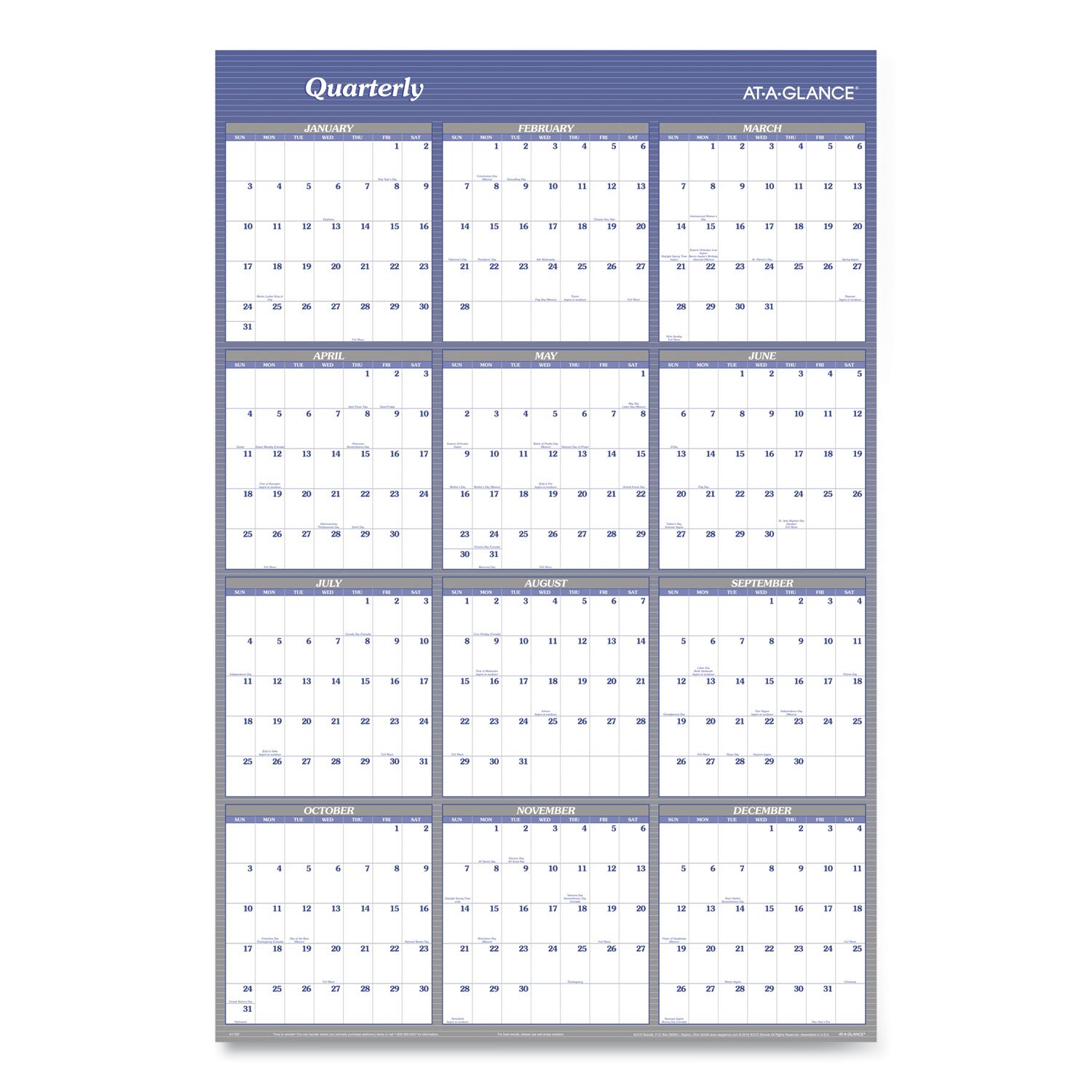 AT-A-GLANCE® Vertical/Horizontal Erasable Quarterly/Monthly Wall Planner - Image 2
