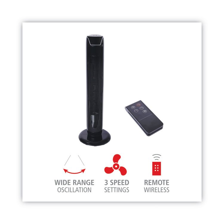 Alera® 36" 3-Speed Oscillating Tower Fan with Remote Control - Image 3