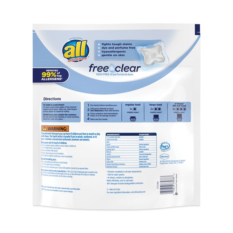 all® MIGHTY PACS® Free Clear Super Concentrated HE Laundry Detergent - Image 2